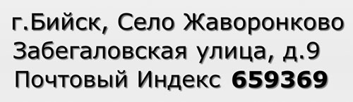 Почтовый индекс город Бийск, Село Жаворонково, Забегаловская улица, д.9