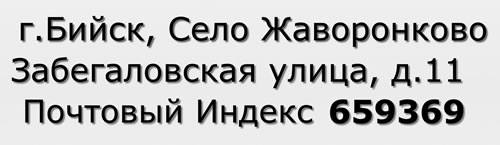 Почтовый индекс город Бийск, Село Жаворонково, Забегаловская улица, д.11